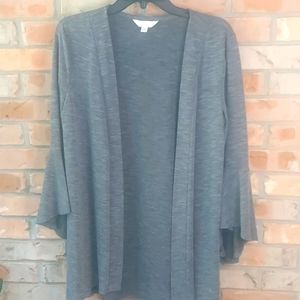 Tunic length 3/4 bell-sleeve open jacket. Great for office.